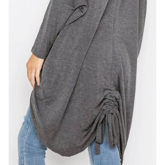 Gray Long Gathered Back Open Circle Hem Cardigan - Picture 5 of 8